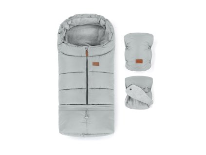 PETITE&MARS Set zimný fusak Jibot 3v1 + rukavice na kočík Jasie Quiet Grey