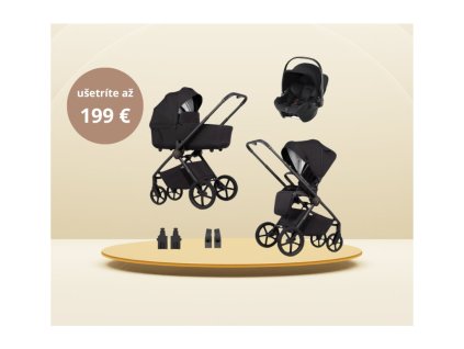 Venicci kombinovaný kočík Claro + Autosedačka Britax Baby-Safe Core + adaptéry - Noir