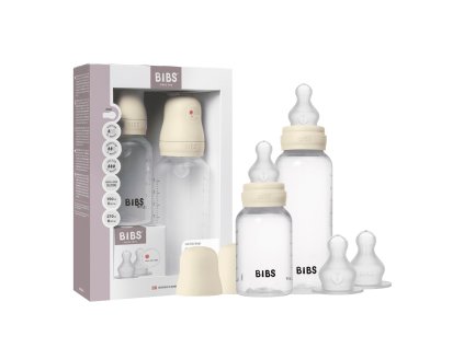 BIBS set antikolikových dojčenských fliaš so silikónovým cumlíkom - Ivory