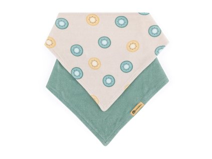 PETITE&MARS Podbradník bandana Luke 2 ks  Beige Kiwis&Misty Green 3m+