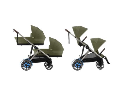 CYBEX Gold e-Gazelle S Lux + Gazelle S Cot S TWIN SET - Moss Green