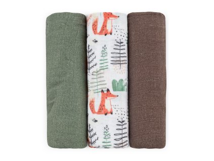 PETITE & MARS Sada plienok bambusová mušelínová 3ks Moussy Forest Fox 68 x 68 cm