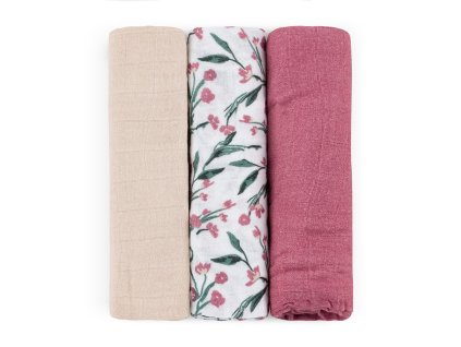 PETITE & MARS Sada plienok bambusová mušelínová 3ks Moussy Pink Meadow 68 x 68 cm