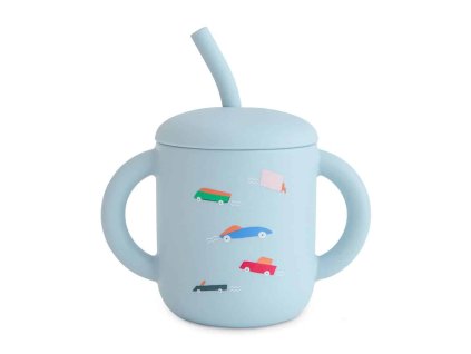 Silicone Training Cup and Straw Retro Cars p