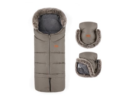 PETITE&MARS Set zimný fusak Arctic 4v1 + rukavice na kočík Furry Mocha Mousse
