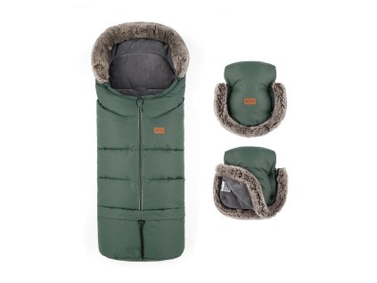 PETITE&MARS Set zimný fusak Arctic 4v1 + rukavice na kočík Furry Veritable Khaki
