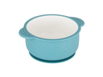 PETITE&MARS Miska keramická so silikonovým obalom Teal Blue