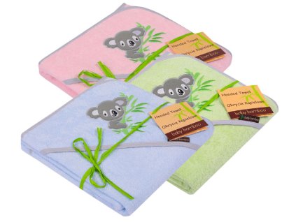 detska osuska duetbaby koala s kapuci bambus 100 x 100 cm modra