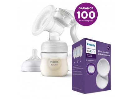 Odsávačka mateř. mléka Philips AVENT manuální + prsní vložky jednorázové 24 ks