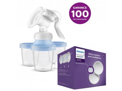 Odsávačka mateř. mléka Philips AVENT manuální s VIA systémem + prsní vložky jednorázové 60 ks