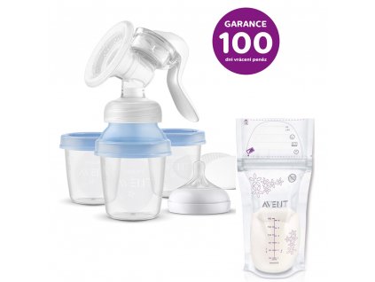 Odsávačka mateř.mléka Philips AVENT manuální s VIA systémem + sáčky na mateřské mléko 180 ml 25 ks