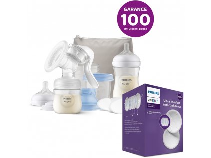 Odsávačka mateř.mléka Philips AVENT manuální, startovní sada + prsní vložky jednorázové 100 ks