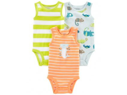 Dětské body CARTER'S bez rukávů Stripes Animals kluk 3 ks