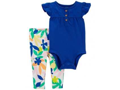 Dětský set CARTER'S 2dílný legíny+body kr. rukáv Cobalt Floral dívka