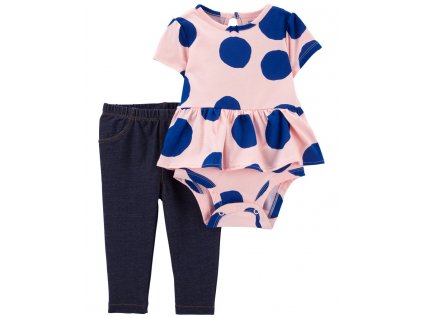 Dětský set 2 dílný CARTER'S PinkBlue Dots legíny, body kr. rukáv