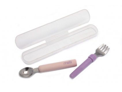 Dětská vidlička a lžička s pouzdrem Melii (Varianta šedá/mátová)
