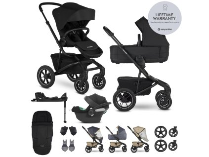 Set kombinovaný dětský kočárek EASYWALKER Jimmey 4 v 1 XXL AIR + RWS + CYBEX Aton B2 i-Size (barva Pepper Black)