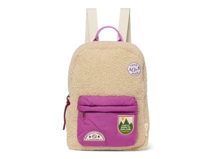 Dětský batůžek STUDIO NOOS Teddy Midi BACKPACK s přední kapsou (barva Ecru/Purple)