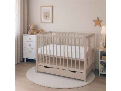 Dřevěná dětská postýlka New Baby BASIC se šuplíkem kašmírová (Barva Dle obrázku)