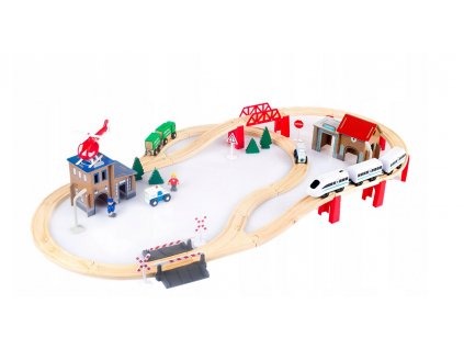 Kinderplay dřevěná dráha s vláčkem na baterie, policie 80 ks (378 cm)