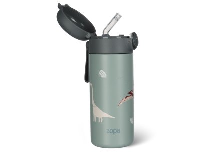 ZOPA Termoska na tekutiny s brčkem a silikonovým držákem 350 ml, Dino
