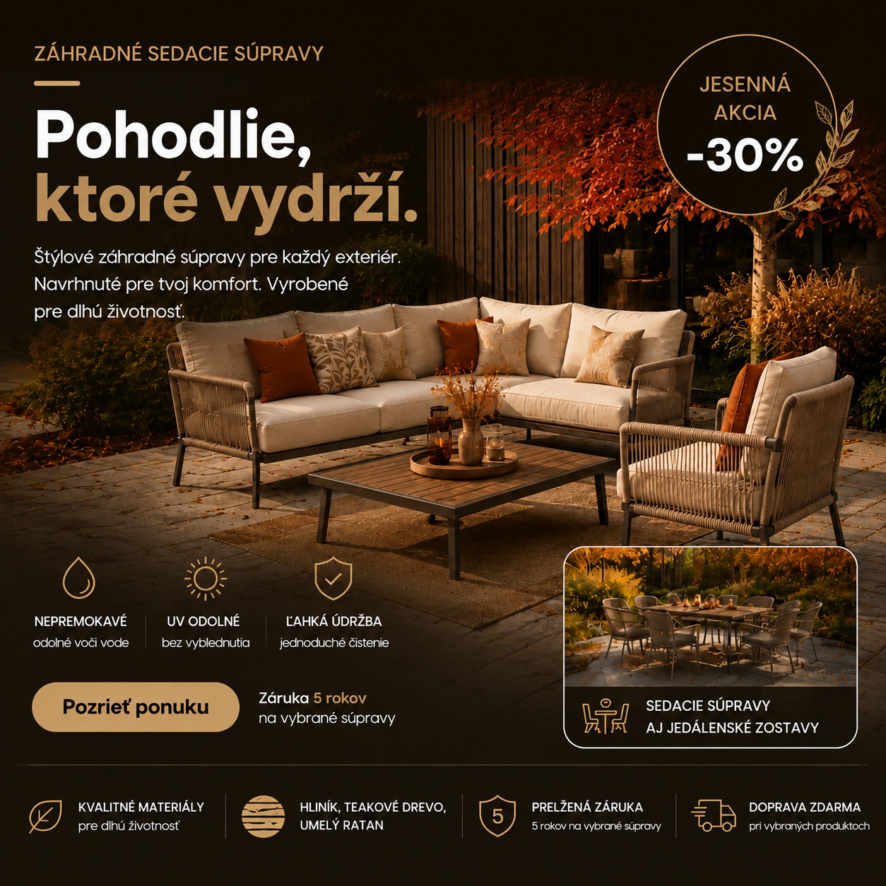 Záhradné sedacie súpravy - jeseň