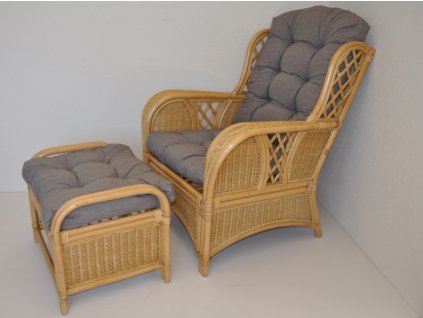 Ratanové kreslo Oliver s taburetkou