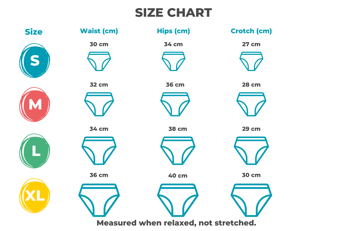 Period Pants Yuuki | Size Chart | Bamboolik