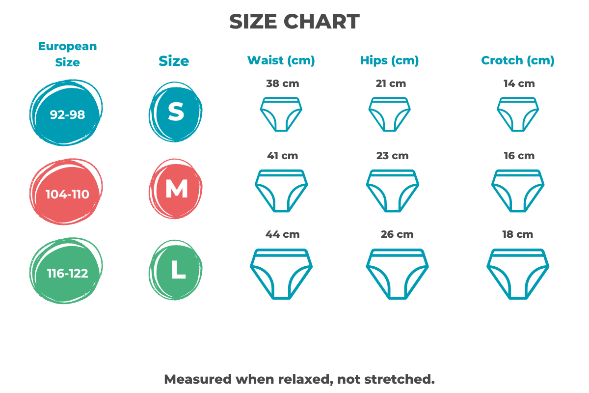 Size Chart I Potty Training Panties | Bamboolik