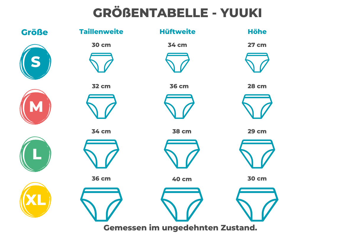 Periodenunterwäsche Yuuki - Grössentabelle | Bamboolik