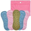 Washable menstrual pads from organic cotton with contact layer of cotton satin. Value Pack of 5 pieces, with a practical wetbag. Colour mix, velcro or snap fastening.