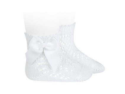 cotton openwork short socks with bow white