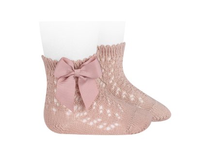 cotton openwork short socks with bow old rose