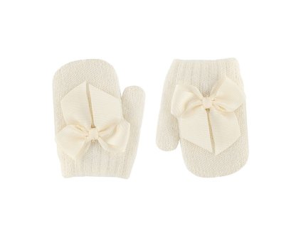 merino wool blend one finger mittens bow beige