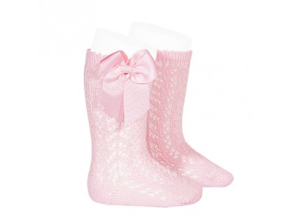 Condor podkolenky háčkované s mašlí růžové (Velikost 0)