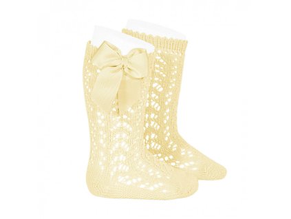 Condor podkolenky háčkované s mašlí žluté (Velikost 2)