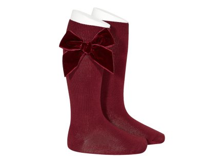 side velvet bow knee high socks garnet