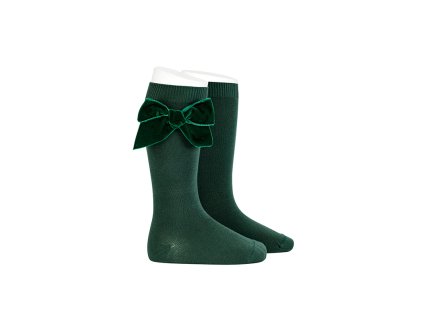 side velvet bow knee high socks pine