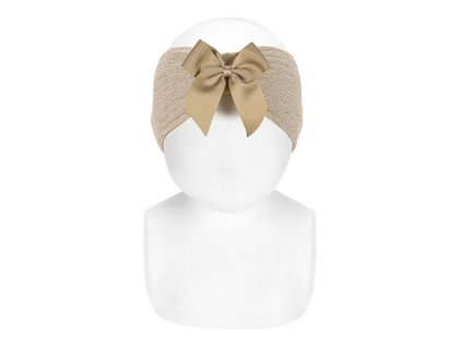 bright yarn headband grosgrain bow beige