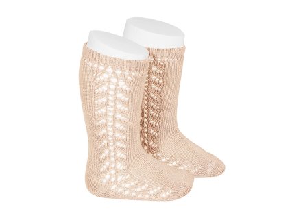 side openwork knee high warm cotton socks nude