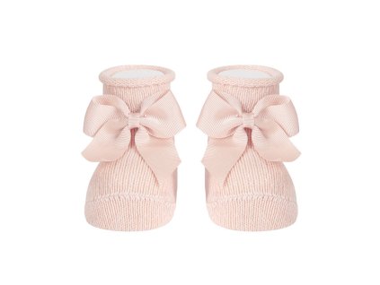 baby warm cotton booties grossgrain bow nude