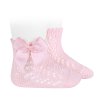 cotton openwork short socks with bow pink