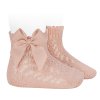 cotton openwork short socks with bow nude