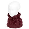 garter stitch snood scarf with big velvet bow