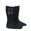 knee high socks with grossgrain side bow black 1