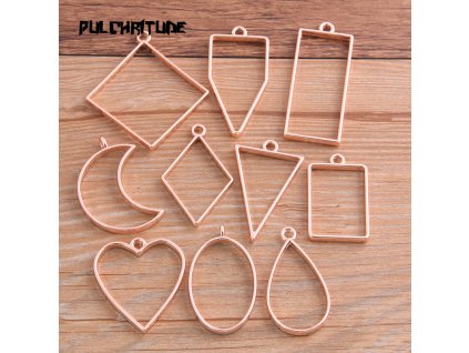 variant image610Pcs 30Pcs 7 Color Geometric Figure Charm Hollow Glue Blank Pendant Tray Bezel Charms DIY Bracelet
