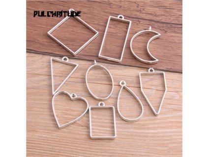 variant image010Pcs 30Pcs 7 Color Geometric Figure Charm Hollow Glue Blank Pendant Tray Bezel Charms DIY Bracelet