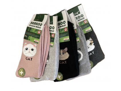Bambusové ponožky - termo - mix barev s kočkou - 2ks
