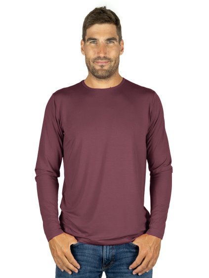 Bambusové Tričko Classic Vínové Dlouhý Rukáv Pánské