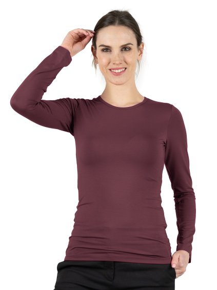 Bambusové Tričko Classic Vínové Dlouhý Rukáv Dámské